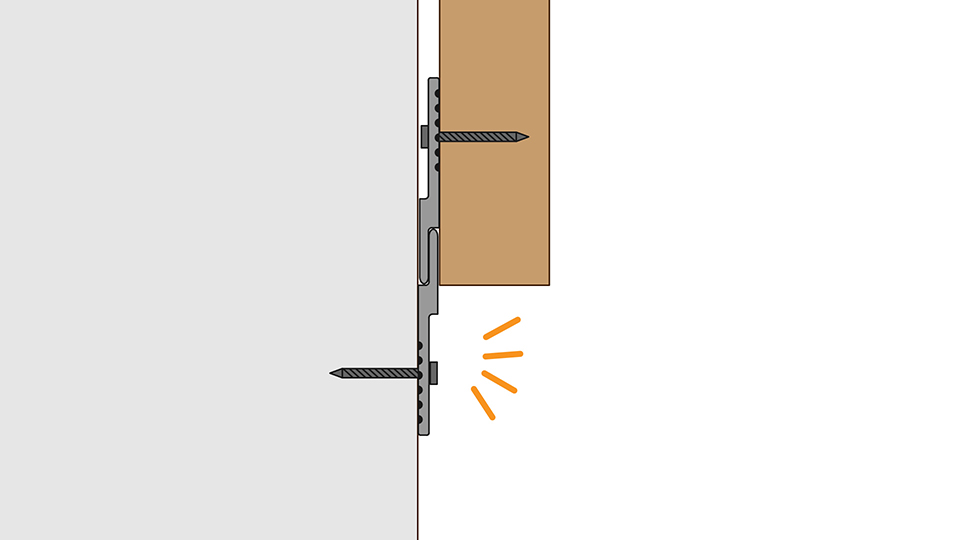 引っかけて使用するドッコレールの性質上、一番下に取り付けると、壁側のレールが見えてしまう
