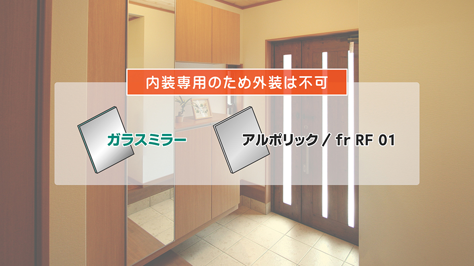 アルポリックとガラスミラーは内装用