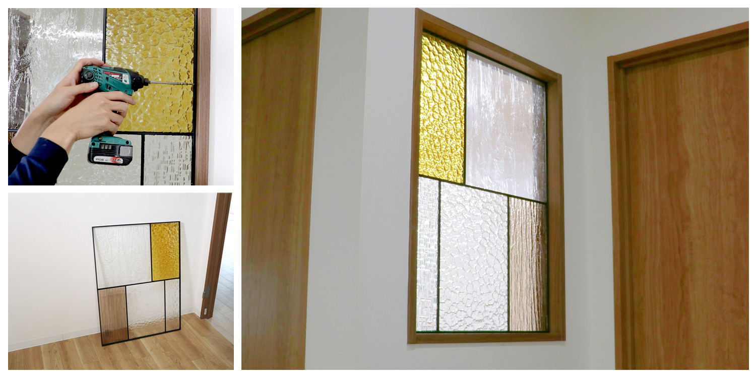 ステンド風アイアンフレーム付デザインガラス